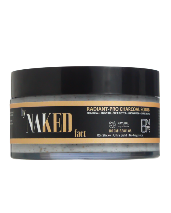 By NAKED fact Radiant-Pro Charcoal Exfoliating Body Scrub For Removing Tan, Unclogs pore & Dead Skin Cells | Rough & Bumpy Skin, Blackhead & Pigmented Skin | Niacinamide, Walnut powder & Tea Tree Oil | For Smooth, Soft & Bright Skin | For Men & Women | 100g