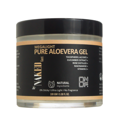 by NAKED fact Megalight 0 % Sticky Aloe Vera Gel for Skin & Hair with Pure Aloe Vera Leaf Juice, Cucumber Extract, Niacinamide & Vitamin E | Hydrates & Soothes Irritated Skin | Keeps Scalp Healthy | For Men & Women | 100 ml