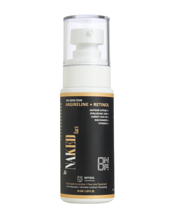 by NAKED fact Retinol + Argireline Anti Ageing Cream | Boosts Collagen | Reduces Fine Lines & Wrinkles| Dark spot corrector| UV protection| Fights Signs of Ageing| Oil Free & Non Sticky Moisturizer| For Mature, Combination & Dry Skin, 50gm