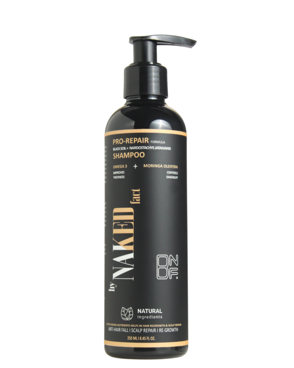 by NAKED fact Pro Repair Anti Hairfall Black Soil Shampoo| 5x Hair Fall Control Scalp cleaning & Strengthening | Contains Nardostachys Jatamansi, Omega 3 & Moringa Oleifera | For All Hair Types | For Women & Men | 250ml